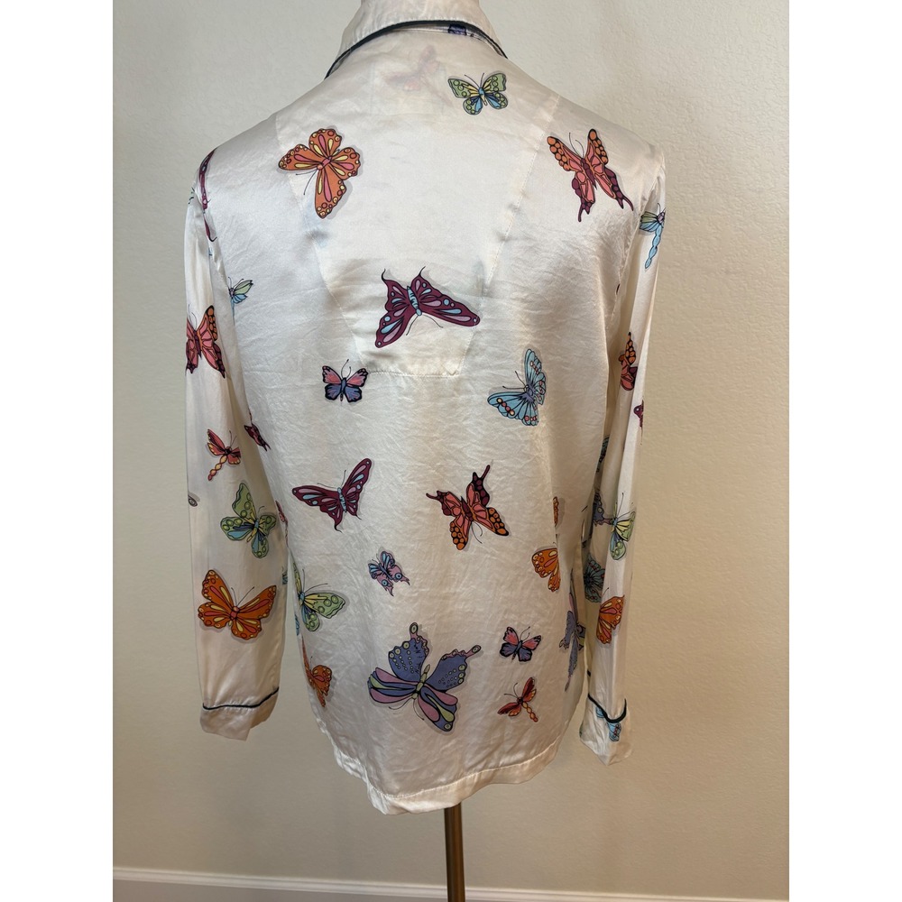 Nick & Nora Pajama Set Womens S Ivory Butterfly 100% Silk Sleepwear Coquette - Picture 8 of 15
